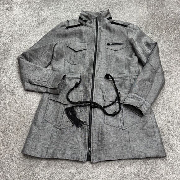 Laveer Military Utility Field Jacket Womens Gray Rope Belt Full Zip Coat Travel - Picture 1 of 14